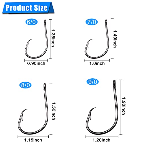 Inline Circle Hooks Saltwater, 100pcs Saltwater Fishing Hooks High Carbon Steel Fish Hook Straight Eye Octopus Hook for Catfish - size: 100PCS 9/0