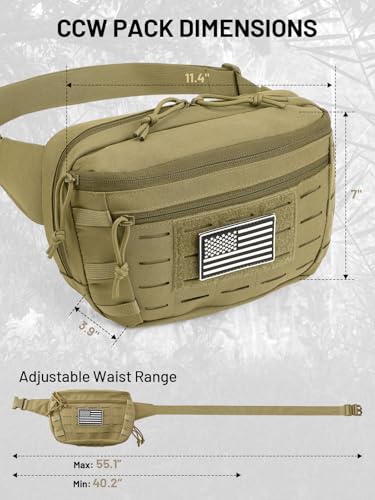 Tactical Sling Bag, Fanny Pack,2in1,CCW & EDC Shoulder Bag with MOLLE & Pistol Holster - 1000D Adjustable Strap for Outdoor Carry Men & Women - color: Khaki