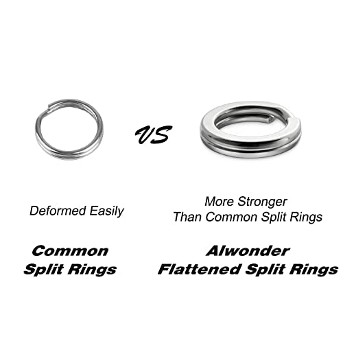 Alwonder 100-Pack Fishing Split Rings Stainless Steel Lure Rings, 9-400LB Hyper Wire Fishing Ring Heavy Duty Flattened Freshwater Saltwater Terminal Tackles Lure Solid Snap Ring Connectors - size: Size11-270LB-16mm-100pk