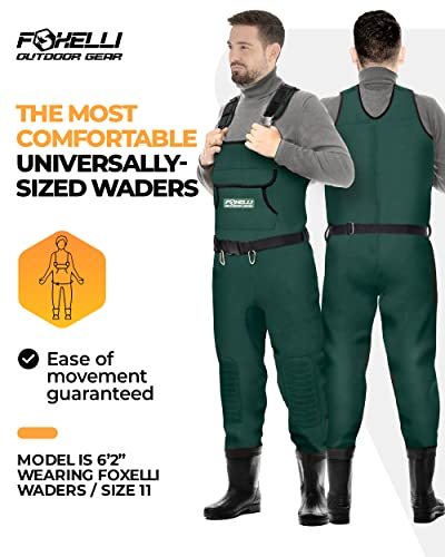 Foxelli Chest Waders, Waterproof 4mm Neoprene Hunting & Fishing Waders for Men & Women with Boots - color: Green, size: 11