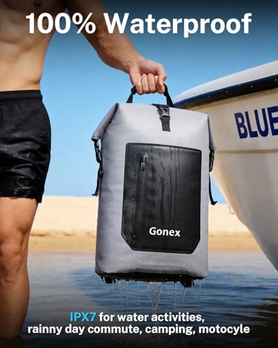 Gonex Waterproof Ultralight TPU Backpack 55L Roll Top Dry Bag, Kayaking | Back Padding, Camping, Fishing, Travel, Adjustable Straps, External & Internal Storage Pockets, Grey - color: Grey, size: 55L
