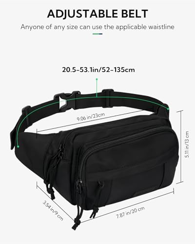 WATERFLY Fanny Pack Waist Packs: Large Crossbody Fanny Packs for Women Men with 5 Zipper Pockets Adjustable Strap Waist Bags Hip Pack for Traveling Cycling Running Hiking - color: Black-01