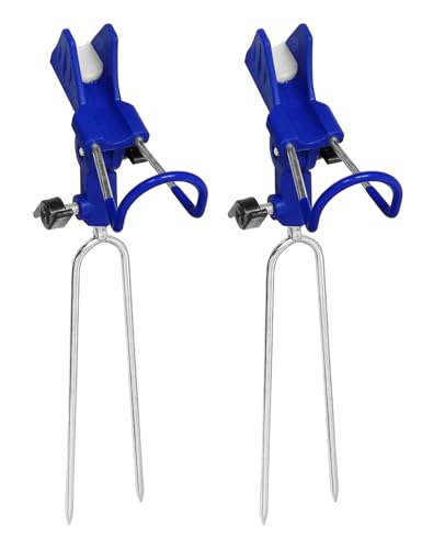 2X Universal Rod Holders Fish Pole Holder Ground Support Stand for Bank Fishing, 360 Degree Adjustable Stainless Steel Catfishing Equiment Bracket for Beach - color: Blue