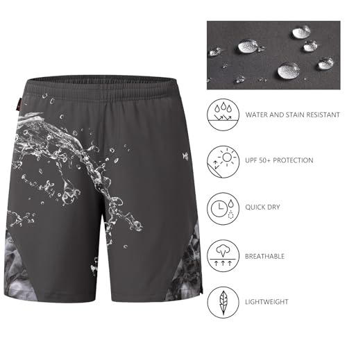 BASSDASH Men’s 7” Fishing Shorts UPF 50+ Lightweight Water Resistant Quick Dry for Hiking with Zipper Pocket FP06M - color: Dark Grey/Splash Black, size: Small