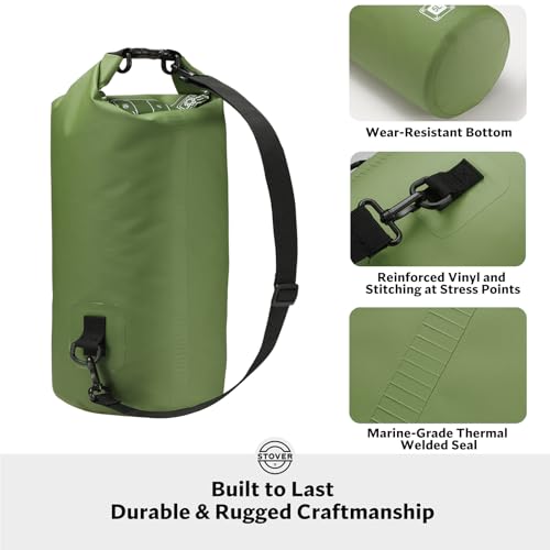 STOVER 5/10/25/30/40/55L Waterproof Dry Bag, Small Lightweight Roll Top Dry Bag Backpack w/Waterproof Phone Case, Kayaking, Travel, Hiking, Fishing, Tubing, Camping, the Beach, Men/Women (Green) - color: 5l Green, size: 5L