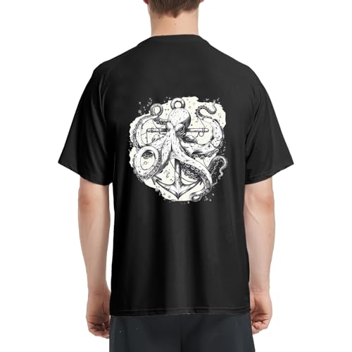 Riverruns Men's Fishing Shirt Short Sleeve UPF 50+ UV Sun Protection T-Shirt Rash Guard Swim Shirt #1024 - color: Black / Octopus, size: Medium