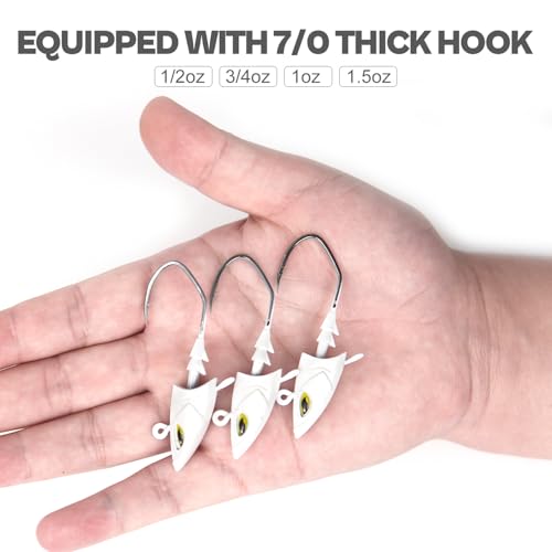 Saltwater Jig Head, Fish Eye Swimbait Jighead for Fishing Inshore/Offshore 1/2 3/4 1 1.5oz with 7/0 Hooks for Redfish, Stripper, Seabass etc. - color: White, size: 1/2oz - 5Pack