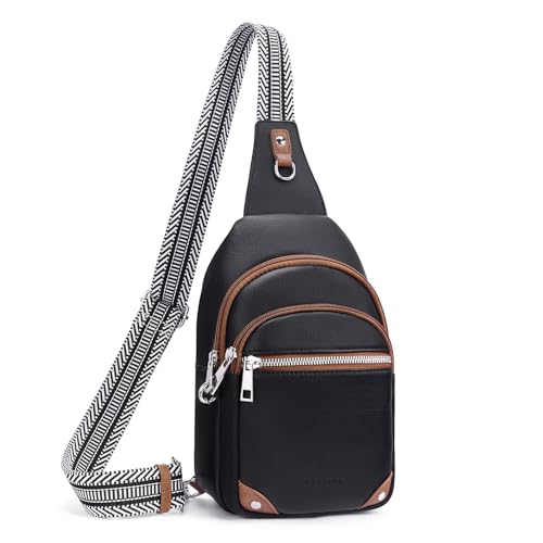 Anti Theft Crossbody Bags for Women Travel Chest Sling Bag Leather RFID Purse Fanny Pack Black - color: Black
