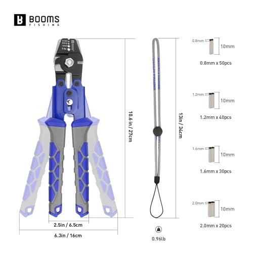 Booms Fishing Crimping Tool Kit: 10.6in Fishing Crimping Pliers with 140pcs Double Barrel Sleeves - Up to 2.2mm Crimper, XW40 - style: Crimper with 140pcs Sleeves