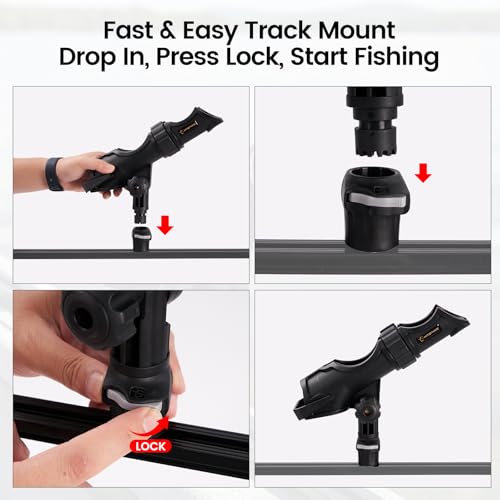HITORHIKE Fishing Rod Holder Universal Fit Kit Allows for 360-degree Adjustment Kayak Fishing Boat Powerlock Rod Holder - style: Fishing Rod Holder X2+track Mount X2