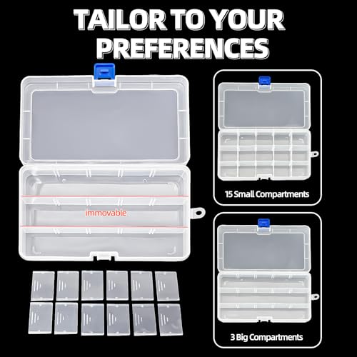 DUOFIRE Plastic Organizer Container Storage Box Adjustable Divider Removable Grid Compartment for Jewelry Beads Earring Container Tool Fishing Hook Small Accessories（15 grids，White x 4） - color: White - 15 Grids, size: 4 pack