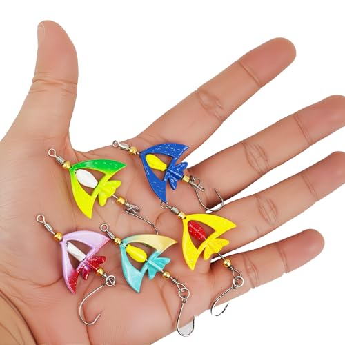5-Pack High-Visibility Spinnerbait Lures Kit: Dual Spinner Blades & Sharp Single Hooks for Bass, Trout, Salmon, Walleye & Pike Fishing | Pro-Grade Metal Baits with Tackle Box (Upgraded Design)