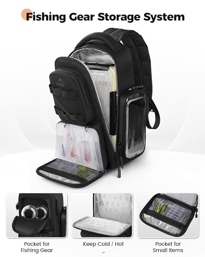 MATEIN Fishing Sling Bag with Lure Rod Holder & Phone Pouch, Waterproof 3600 Tackle Box Backpack with Removable Bait Binder - color: Black
