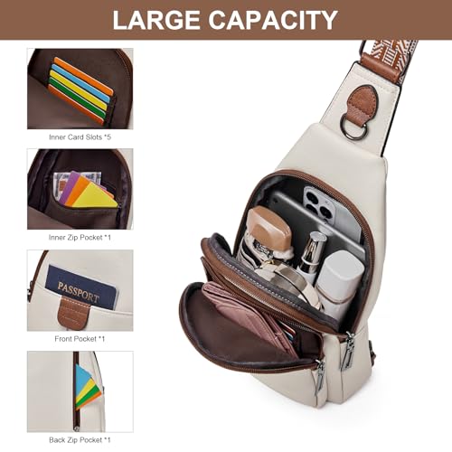 cakang Womens Sling Bag Crossbody Bags for Women Vegan Leather Sling Backpack Daypack Fanny Pack Crossbody Purse Travel - color: 4-white Brown