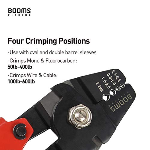 Booms Fishing CP1 Fishing Crimping Pliers, High Carbon Steel Fishing Plier Wire Rope Leader Crimping Tool, 10 inch Crimpers Swager with Ergonomic Handle - style: Red with 140pcs Sleeves