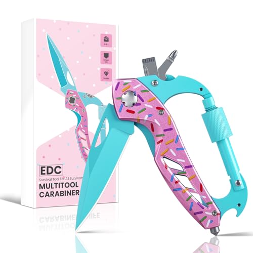 6-in-1 Multitool with Folding Pocket Knife, Bottle Opener, Window Breaker and Screwdriver, Pocket Multi Tool, Gifts for Men Women, Survival Gear for Camping Hiking - color: Macaron