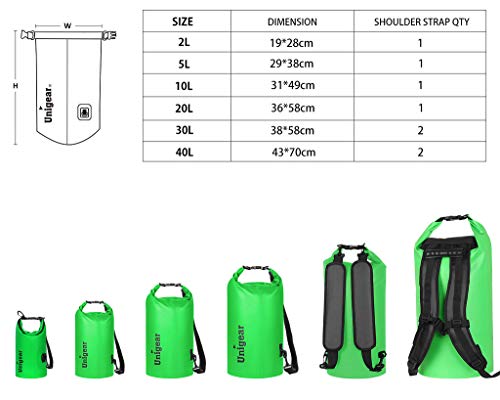 Unigear Dry Bag Waterproof, 2L/5L/10L/20L/30L/40L Floating and Lightweight Bags for Kayaking, Boating, Fishing, Swimming and Camping with Waterproof Phone Case - color: Green, size: 5L