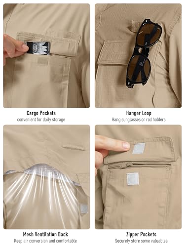 Mens Short Sleeve Button Down Shirts UPF 50+ Sun Protection Quick Dry Fishing Shirt for Travel Hiking Safari Camping - color: Tan Khaki, size: X-Large
