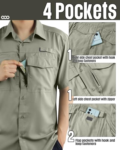 33,000ft Men's Fishing Shirts Lightweight Cool Quick Dry Sun Protection UV Short Sleeve Shirt for Casual Hiking Safari Travel - color: Gray Green, size: Small