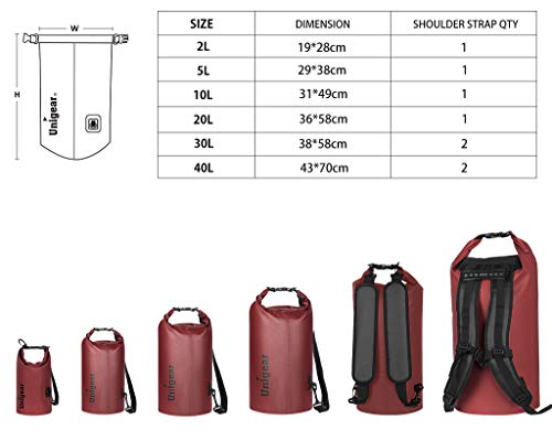 Unigear Dry Bag Waterproof, 2L/5L/10L/20L/30L/40L Floating and Lightweight Bags for Kayaking, Boating, Fishing, Swimming and Camping with Waterproof Phone Case - color: Red, size: 2L