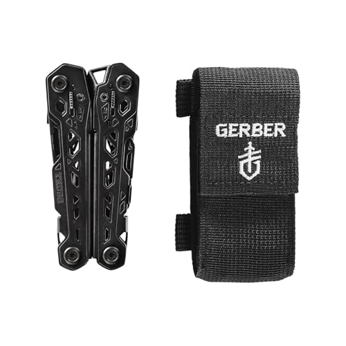 Gerber Gear Truss Multitool, Gifts for Men, 17-in-1 EDC Needle Nose Pliers, includes Pocket Knife, Screwdriver, and Bottle Opener Accessories, Fishing and Camping Gear, Black (Pack of 12) - style: Black Molle Sheath (Pack of 12)