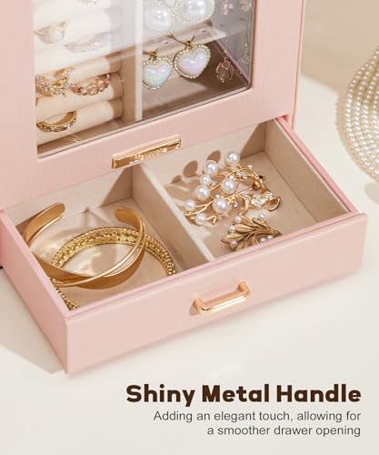 Homde Jewelry Organizer Girls Women Jewelry Box for Necklaces Rings Earrings Gift Bracelets Storage Case (Peach Pink + Gold) - color: Peach Pink + Gold