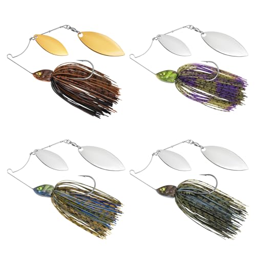 MadBite by KastKing Spinnerbait Fishing Lures, Bass Trout Salmon Walleye Stainless Steel Spinner Baits Kit, Saltwater Freshwater, 4 pcs - color: Muddy Water - Double Willow, size: 3/8oz