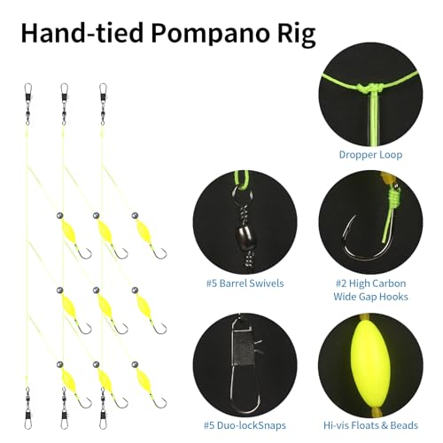 Double Hook Rig Surf Fishing: 9PCS Pompano Float Rigs with 3 Circle Hook Saltwater Gear Tackle for Surf Fishing - color: Green 2