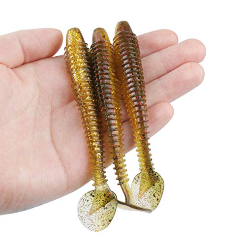 RUNCL Swimbaits Paddle 10/20/30/40PCS, 5/4/3/2 Inchs Paddle Tail, Soft Lure for Trout Crappie Bass, Durable Plastic Bait Swimmer for Saltwater/Freshwater, Fishing Lover's Gift - color: Brown Magic, size: 4in, 20pcs