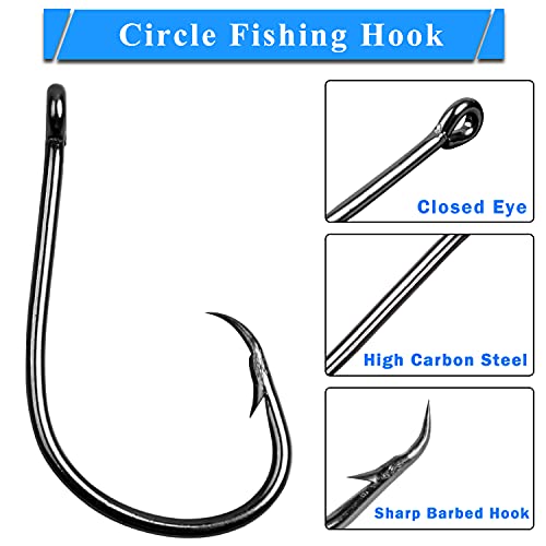 Inline Circle Hooks Saltwater, 100pcs Saltwater Fishing Hooks High Carbon Steel Fish Hook Straight Eye Octopus Hook for Catfish - size: 100PCS 9/0