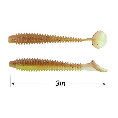 RUNCL Swimbaits Paddle 10/20/30/40PCS, 5/4/3/2 Inchs Paddle Tail, Soft Lure for Trout Crappie Bass, Durable Plastic Bait Swimmer for Saltwater/Freshwater, Fishing Lover's Gift - color: Chartreuse Jelly, size: 3in, 30pcs