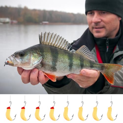 100pcs Bass Fishing Worms Lures, Silicone Soft Maggot Baits Bread Worm Fishing Lures, Bread Worm Wax Worms for Trout Panfish, Fresh Water Fishing Lures Set, 2 Styles