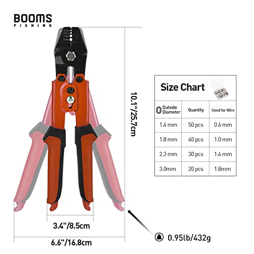 Booms Fishing CP1 Fishing Crimping Pliers, High Carbon Steel Fishing Plier Wire Rope Leader Crimping Tool, 10 inch Crimpers Swager with Ergonomic Handle - style: Red with 140pcs Sleeves