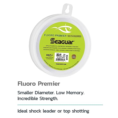 Seaguar Fluoro Premier Saltwater Fishing Line Shock Leader, 100% Fluorocarbon, Multiple Sizes - size: 40lbs/50yds