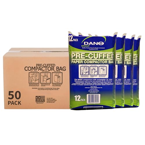 Dano Pre-Cuffed Paper Trash Compactor Bags (50 Pack) | Heavy Duty Kitchen Garbage Compactor Bags & Liners | 16 Gallon Precuffed Garbage Bag for Compactor | Eco-Friendly Compactor & Trash Bag - size: 1 Count (Pack of 50)
