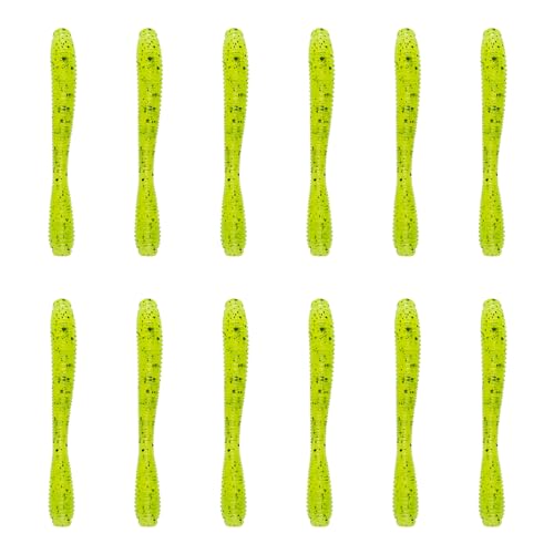 6th Sense – Bounce Worm Bass Fishing Lure Soft Plastic Worm for Wacky Neko Drop Shot Texas Rig - color: Chartreuse Pepper, size: 3in. (12/pk)