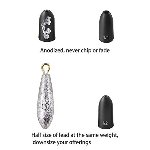 12 Pack Tungsten Bullet Fishing Weights, Insert Free Worm Sinkers, 1/8 3/16 1/4 3/8 1/2 oz - color: No Chip Black, size: 1/4 oz - 12pcs
