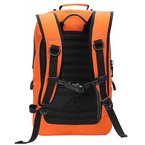 Breakwater Supply™ Fogland Waterproof IP68 Submersible Backpack | Laptop Sleeve & Airtight Zippers for Outdoors, Travel, Boating, Kayaking, Commute, Floating Dry Bag, Unisex, TPU (Safety Orange, 25L) - color: Safety Orange, size: 25L