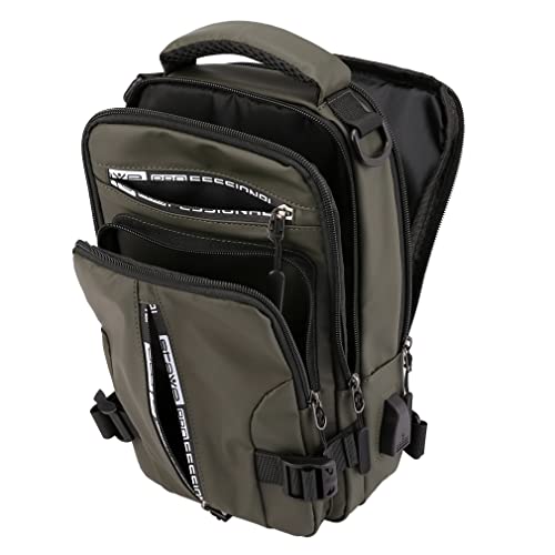 Hebetag Leather Sling Bag Crossbody Backpack for Men Women Travel Outdoor Camping - color: #29black(nylon)