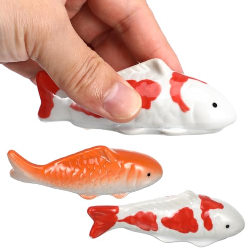 2 Pcs Ceramic Floating Fish, 3.9 Inch Orange Fake Goldfish Decor, Aquarium Tank Koi Accessories Outdoor Pond Glass Bowl Water Garden