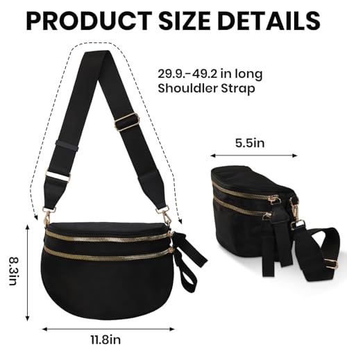 Crossbody Bags for Women, Checkered Bum Bag Crossbody, Spacious Nylon Shoulder Handbag Mom Bag (black) - color: black