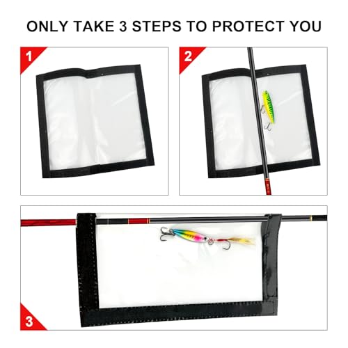 4Pcs Fishing Lure Wraps, Durable & Clear PVC Lure Covers to Keep Hooks Safe, Lures Fishing Hook Covers Bait Storage Easily See Lures, Open and Close Hook & Loop (Large (7.8” x 44”))