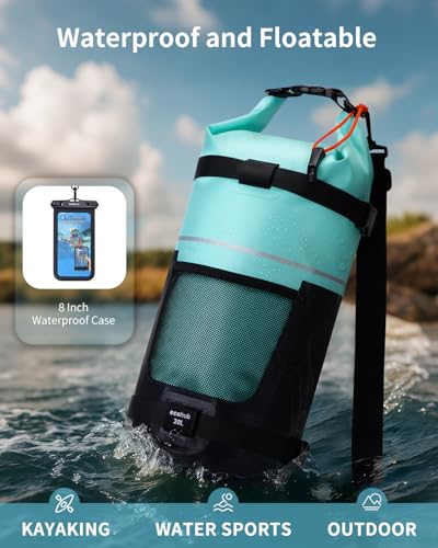 ECOHUB Waterproof Dry Bag for Women Men, 5L/10L/20L Roll Top Lightweight Dry Storage Bag Backpack for Travel Kayaking Hiking Floating with Waterproof Phone Case,Green - color: Green, size: 20L