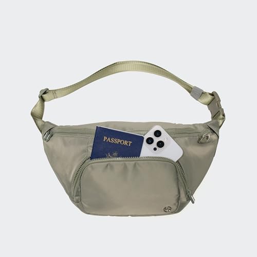 Pander Everywhere Belt Bag Crossbody Fanny Pack with Mesh Pockets and Adjustable Strap, 6L / Grey Sage - color: Grey Sage, size: 6L (104cm Strap)