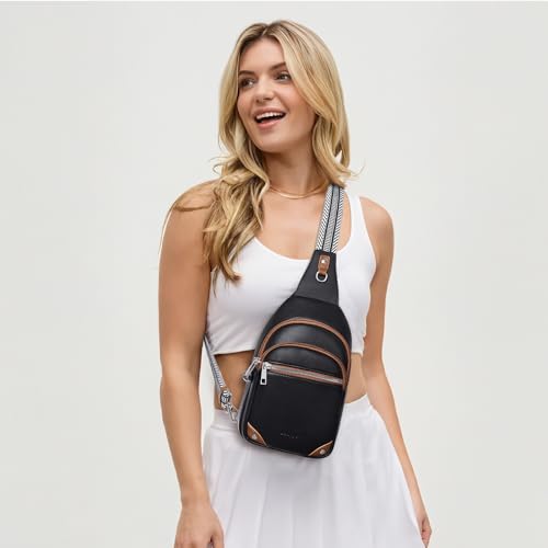 Anti Theft Crossbody Bags for Women Travel Chest Sling Bag Leather RFID Purse Fanny Pack Black - color: Black