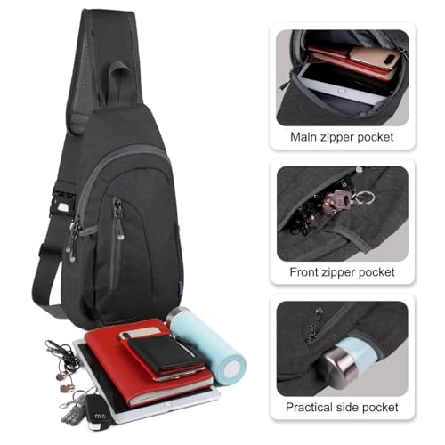 TITECOUGO Small Sling Bag, Lightweight Crossbody Backpack for Men Women, Shoulder Bag for Sports and Outdoor - color: Z1-canvas, Dark Black