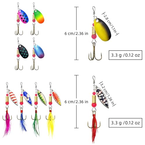 10 Pcs Inline Spinner Fishing Lures Kit, Hard Metal Spinnerbaits with Box | Realistic Rooster Tail Style Baits Freshwater Gear Set for Trout Bass Salmon Walleye Crappie Fishing Tackle Accessories
