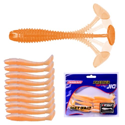 10 Pcs Paddle Tail Swimbaits Lures, 2 and 3 Inch Soft Plastic Fishing Lures Kit, Bass Fishing Lure Swim Baits with 6 Color, for Fishing Trout, Crappie, Bass, Redfish, Freshwater, Saltwater - color: Orange, size: 2 inch