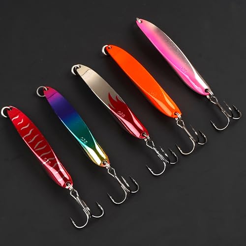 Fishing Spoons Lure Jigs, 5pcs Jigging Spoon Saltwater Fishing Lures Slow Vertical Jigs Metal Baits for Trout Bass Tuna Salmon Sailfish Snapper - color: B-5pcs, size: 1/4oz(7g)