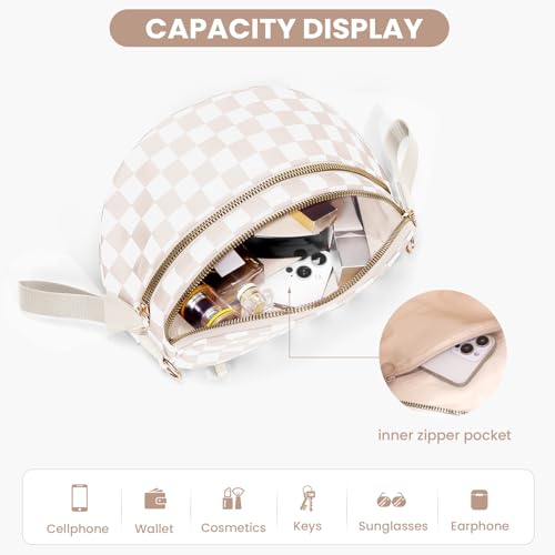 Checkered Crossbody Bum Bags for Women Nylon Checkered Purse Checkerboard Fanny Pack - color: A04-beige